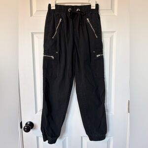 Forever 21 Black Cargo Joggers with Zippered Pockets (Size S)
